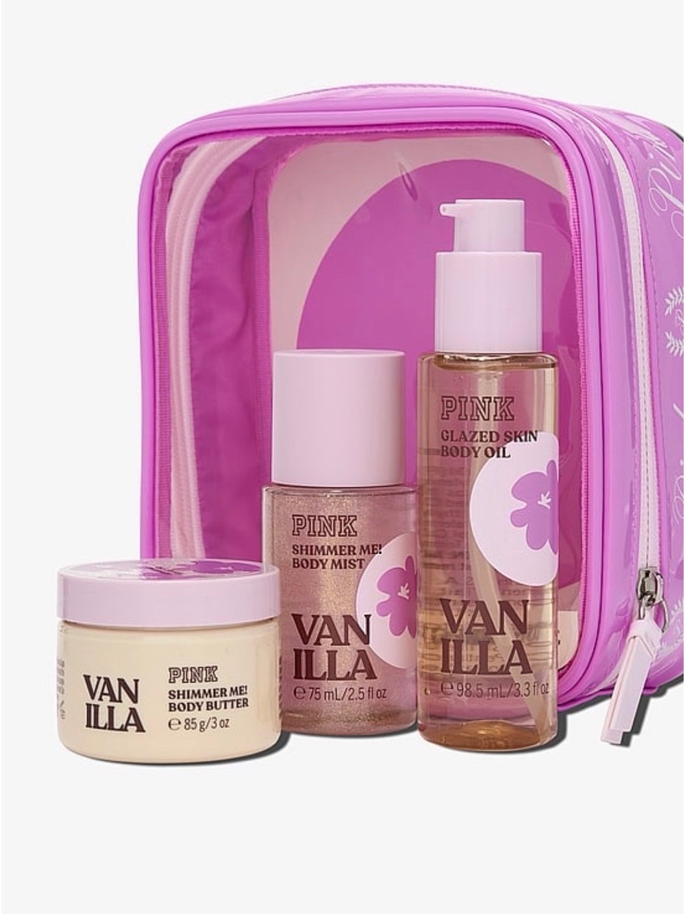 Pink  Vanilla Set - with purple clear  travel bag